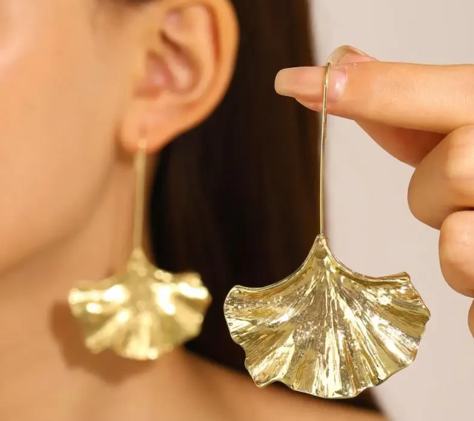 Gold Lotus Leaf Earrings
