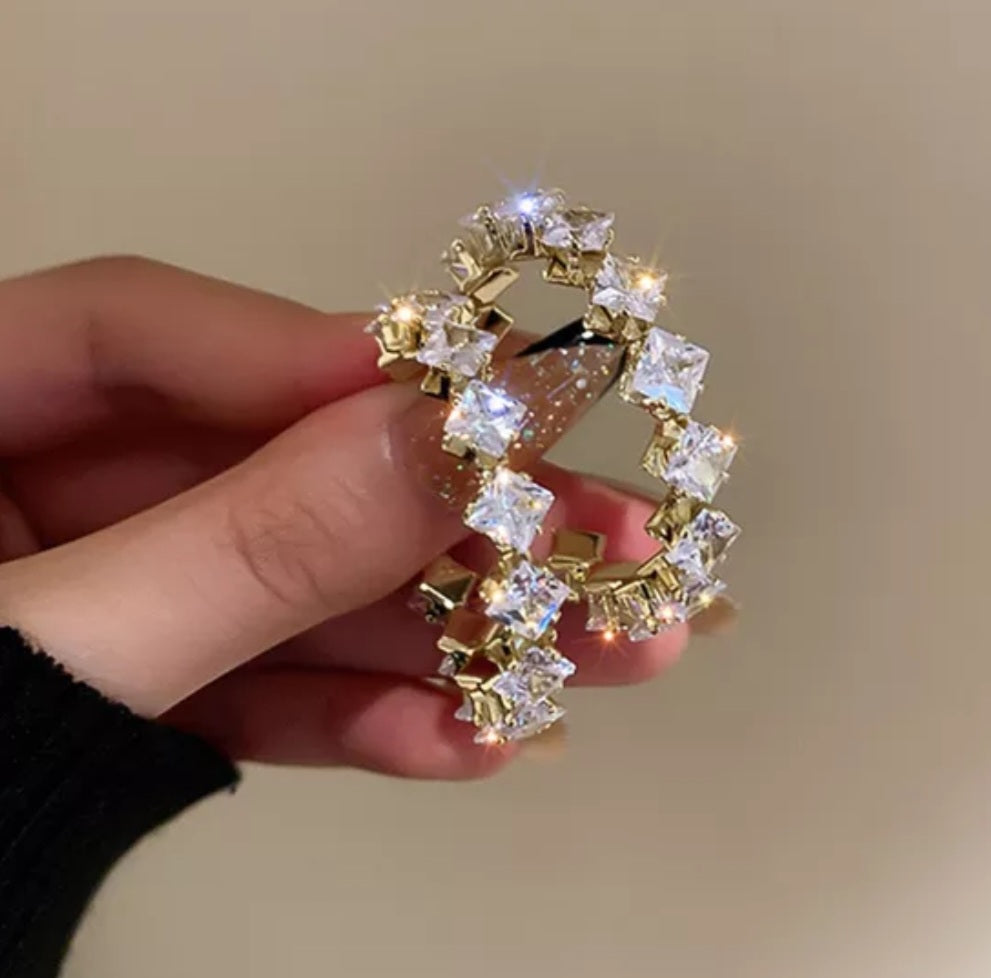 14k gold plated bling hoops with large square cz stones